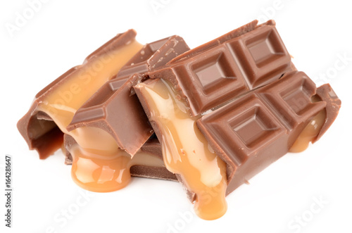 Chocolate with caramel on a white background