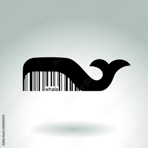 Happy whale logo design with bar code. Vector illustration. EPS 10