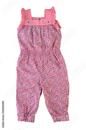 Overalls in flower, for girl, isolated on white background. Children's summer clothes