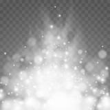 Vector falling snow effect isolated on transparent background with blurred bokeh.