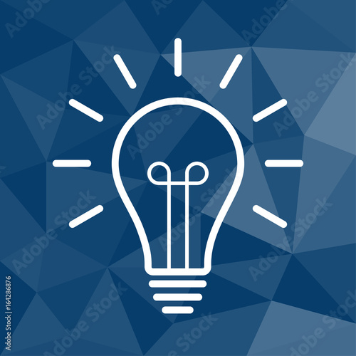 Glühlampe - Erfindung - Icon mit geometrischem Hintergrund blau
