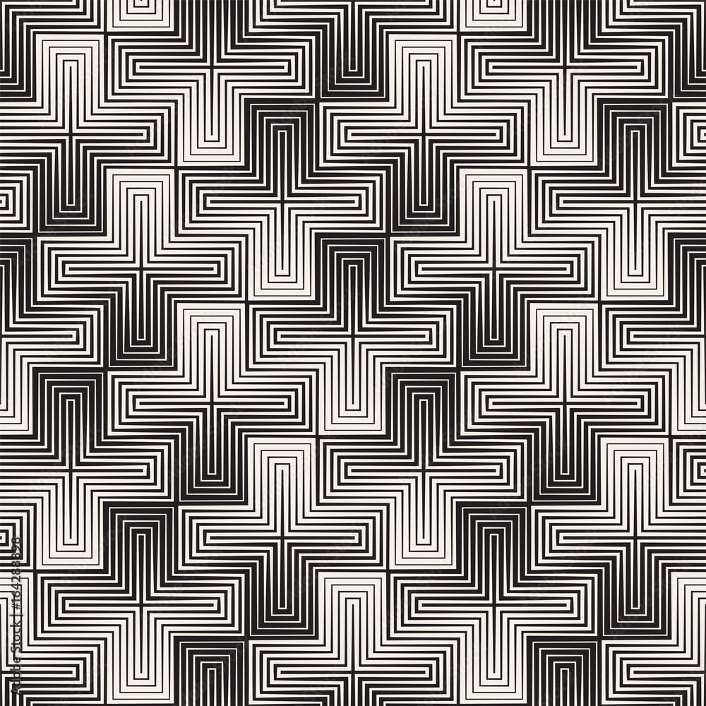 Vector seamless cross tiling pattern. Modern stylish geometric lattice texture. Repeating mosaic shapes abstract background
