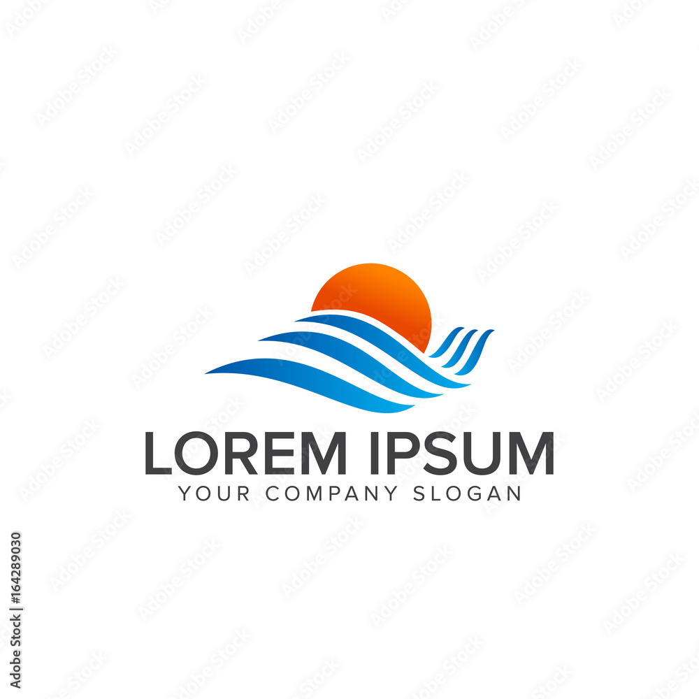 Sun and wave logo. travel logo design concept template Sun and wave logo. travel logo design concept template