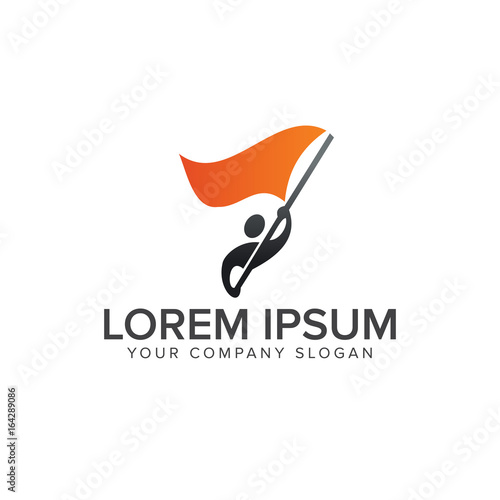 people with flag Logos.freedom logo design concept template