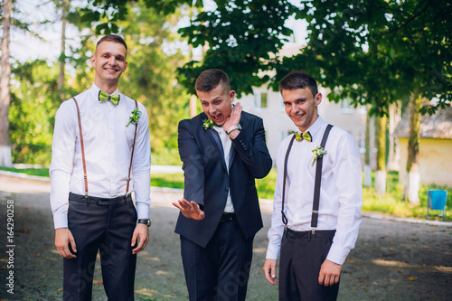 funny at the same time serious groom with best mans