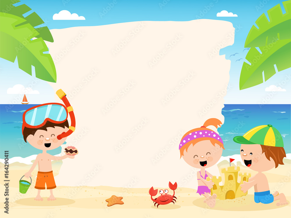 Fototapeta premium Summer Template With Kids