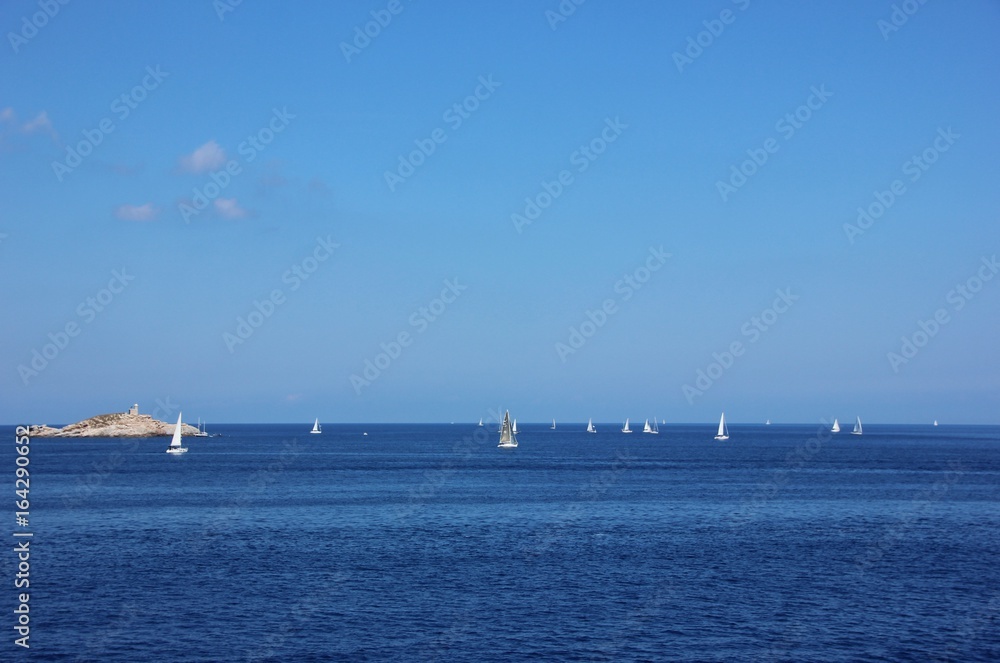 Sail ships regatta near Palmaiola island, Elba, Portoferraio, Italy