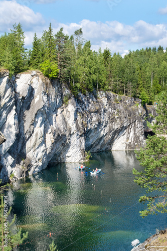 Karelia. Tourist vacation on the marble canyon. Active rest and boating