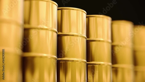 Looping pan over an endless line of gold plated barrels.