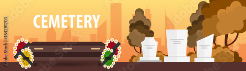 Funeral sevices and Funeral agency banner. Cemetery. Vector illustration.
