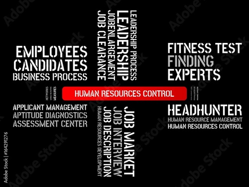 HUMAN RESOURCES CONTROL - image with words associated with the topic RECRUITING, word, image, illustration photo