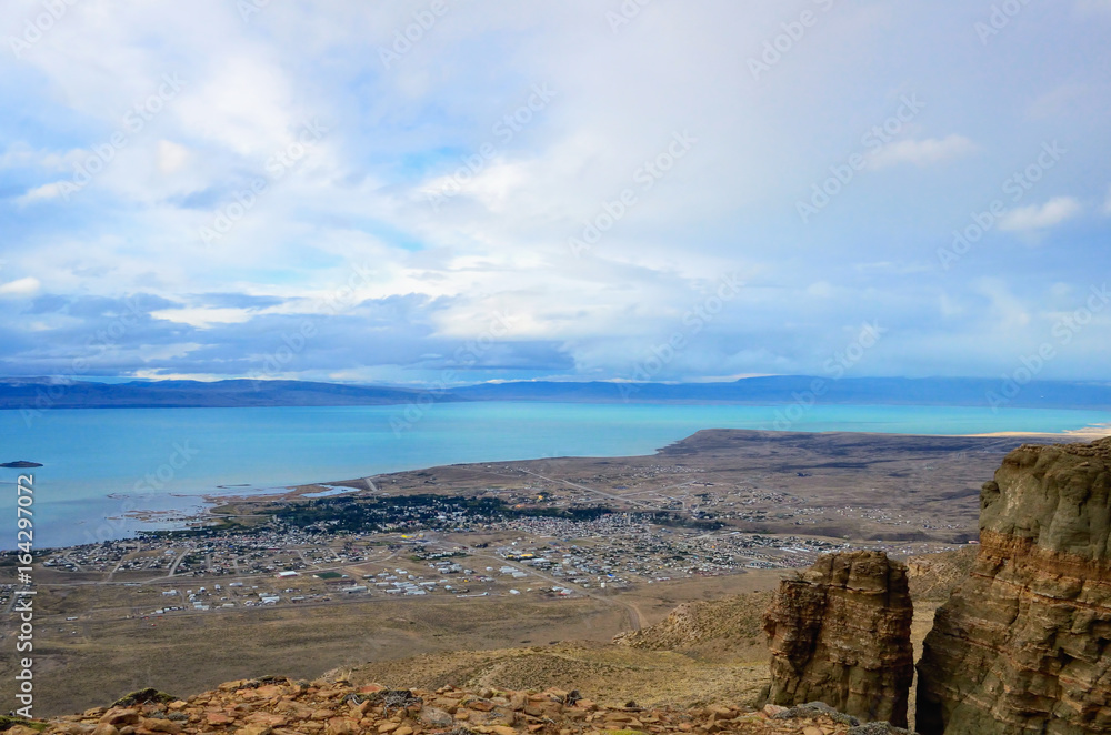 El Calafate top view. Evening sunset nature landscape magic dreamy cloud on the sky in Patagonia El Calafate top view. Evening sunset nature landscape magic dreamy cloud on the sky in Patagonia