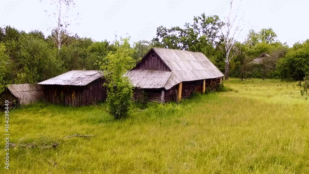 Abandoned house in the Chernobyl radioactive zone. Aerial footage Abandoned house in the Chernobyl radioactive zone. Aerial footage