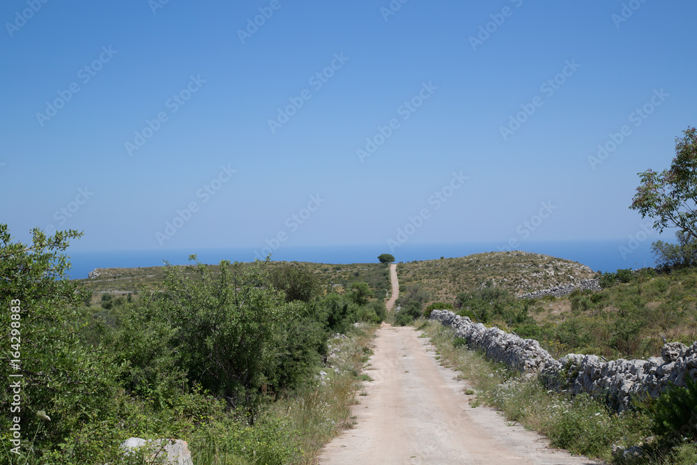 Typical country road in Sicily, leading to the coast Syracuse