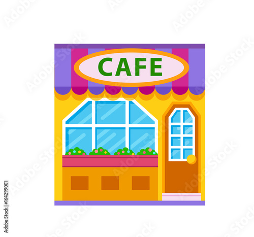 Cafe front view flat icon, vector illustration