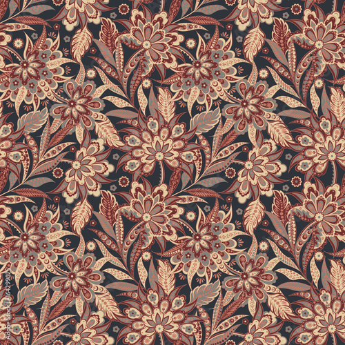 elegance seamless pattern with flowers and leaf, vector floral illustration in vintage style