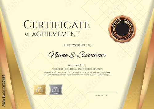 Luxury certificate template with elegant golden border frame, Diploma design for graduation or completion