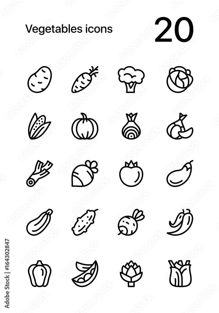 Vegetables and food line flat vector icon set for web and mobile design Vegetables and food line flat vector icon set for web and mobile design