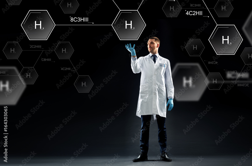Φωτογραφία scientist with virtual chemical formula projection