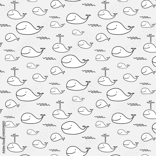 Cute Whale Vector Pattern.