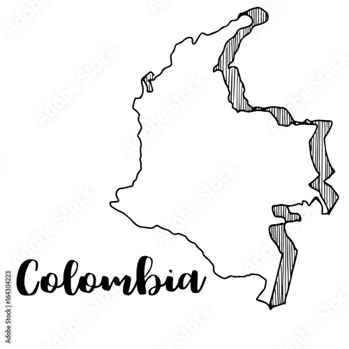 Hand drawn of Colombia map, vector illustration