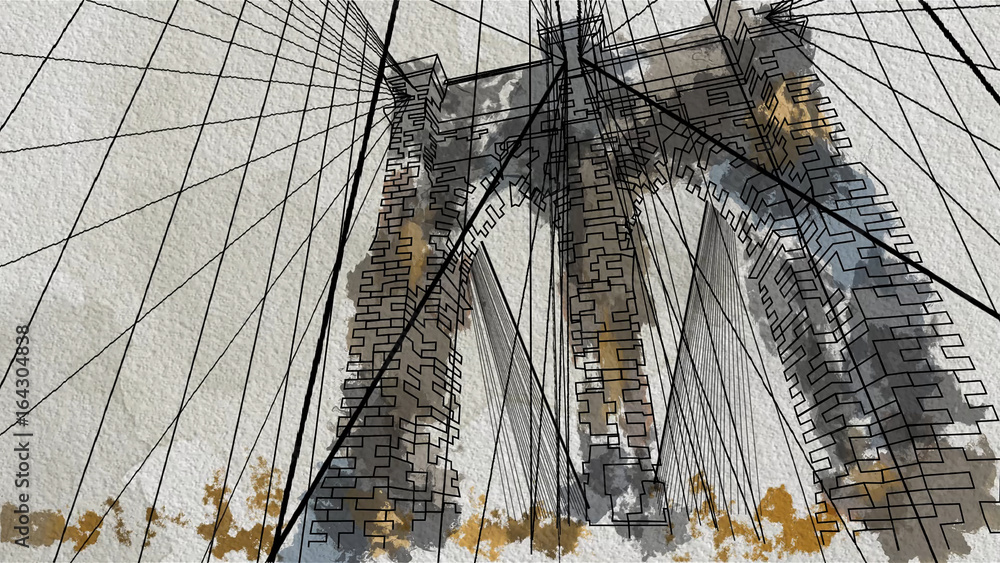 Obraz Akwareli stylowa ilustracja most brooklyński w Nowy Jork. Widok w dół.