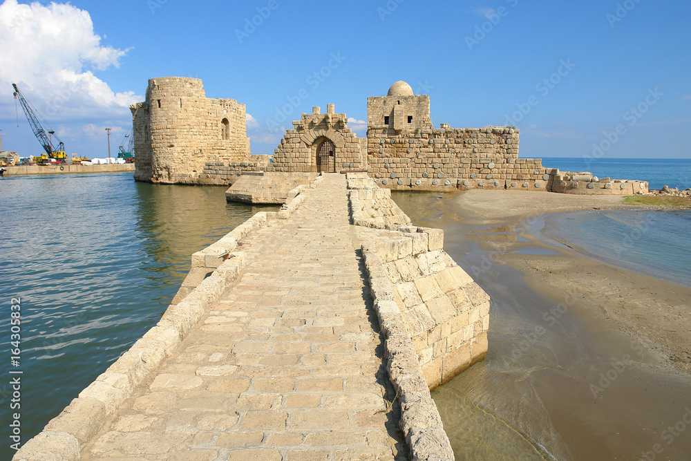 Sidon's Sea Castle built by the crusaders  in the port city of Sidon, Lebanon.
