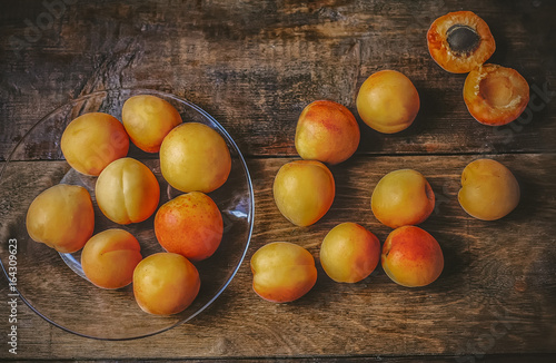 Apricots on a wooden table