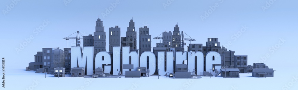 Fototapeta premium melbourne lettering, city in 3d render