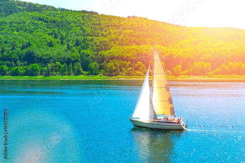 Sailing yachts against the backdrop of the mountains	