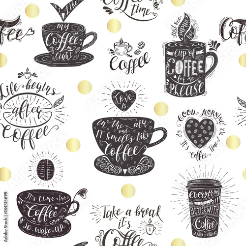 Seamless pattern with coffee quotes.