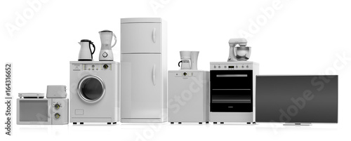 Home appliances on white background. 3d illustration photo