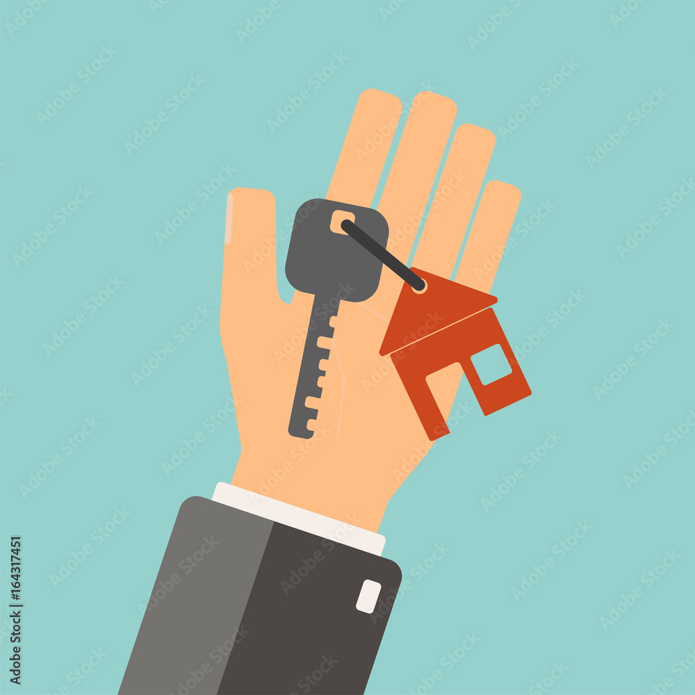 Real estate concept. Agent holding a key for home. vector illustration Real estate concept. Agent holding a key for home. vector illustration