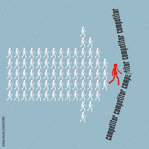 Teamwork concept. The crowd of workers follows the leader of the team overcoming competitors. vector illustration.