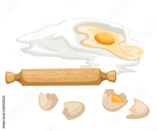Cooking vector illustration. Kitchen utensils. Food sugar salt flour starch oil butter baking soda baking powde, vinegar eggs Web site page and mobile app design vector element