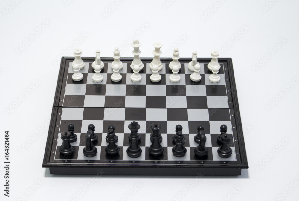 Chess black player side on white background. Table game chess photo. Chess black player side on white background. Table game chess photo.