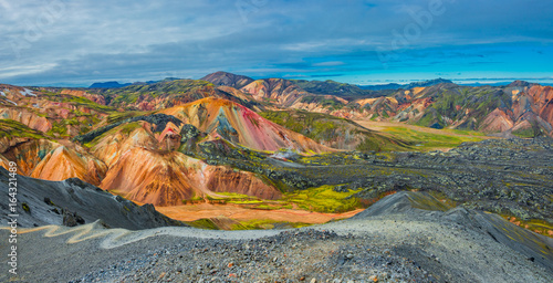 Panoramic view of colorful volcanic mountains Landmannalaugar in Iceland photo