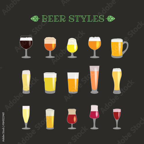 Different beer glasses style vector collection