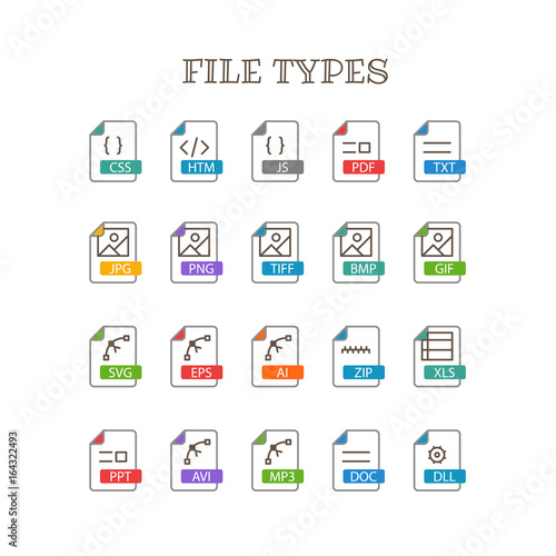 Different file types thin line color icons vector set © tovovan