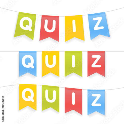 Vector illustration of Quiz word on pennants on rope