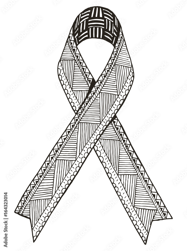 Awareness ribbon. Vector. Illustration. Zentangle stylized. Freehand