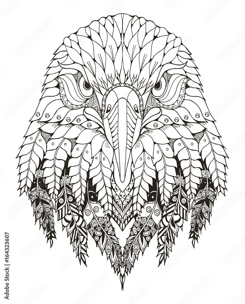 Obraz premium Eagle head zentangle stylized, vector, illustration, freehand pencil, hand drawn, pattern. Zen art. Ornate vector. Lace. Coloring.