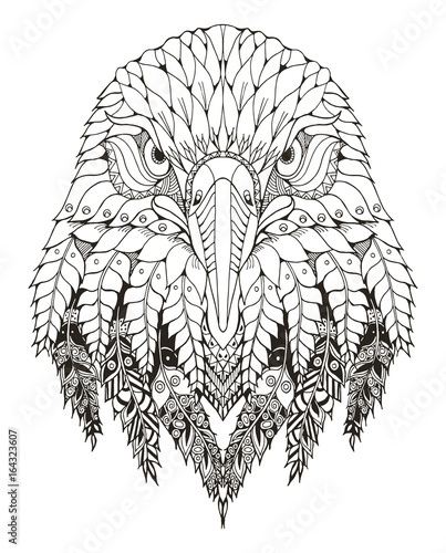 Eagle head zentangle stylized, vector, illustration, freehand pencil, hand drawn, pattern. Zen art. Ornate vector. Lace. Coloring. photo