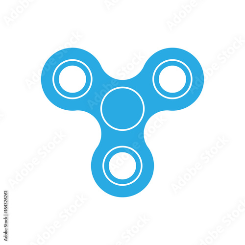 Three-bladed fidget spinner - popular toy and anti-stress tool. Blue simple flat vector icon isolated on white background.