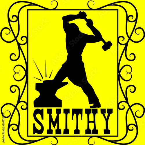 Blacksmith with a hammer working on the anvil silhouette. A symbol for the forge. Vector illustration.