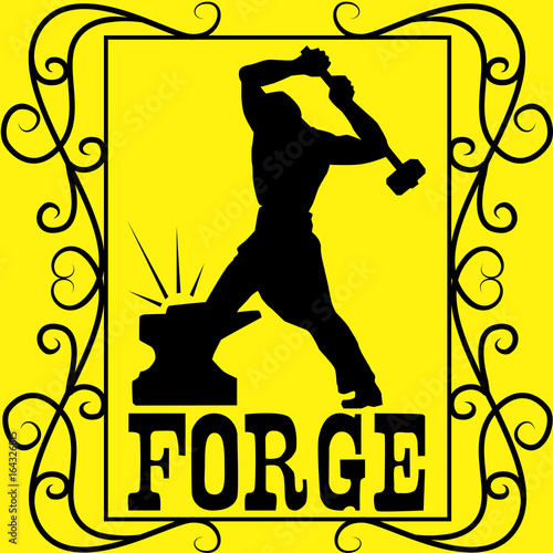 Blacksmith with a hammer working on the anvil silhouette. A symbol for the forge. Vector illustration.