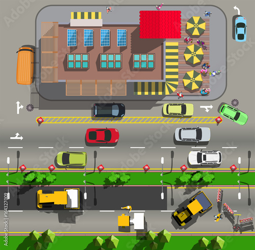 top view fast food cafe for travelers near speed way