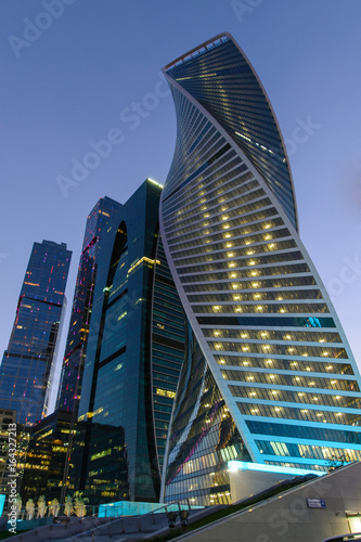 Skyscrapers from glass in the evening