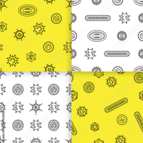 Set repeating seamless pattern of bacteria and viruses. Pattern in a outline style