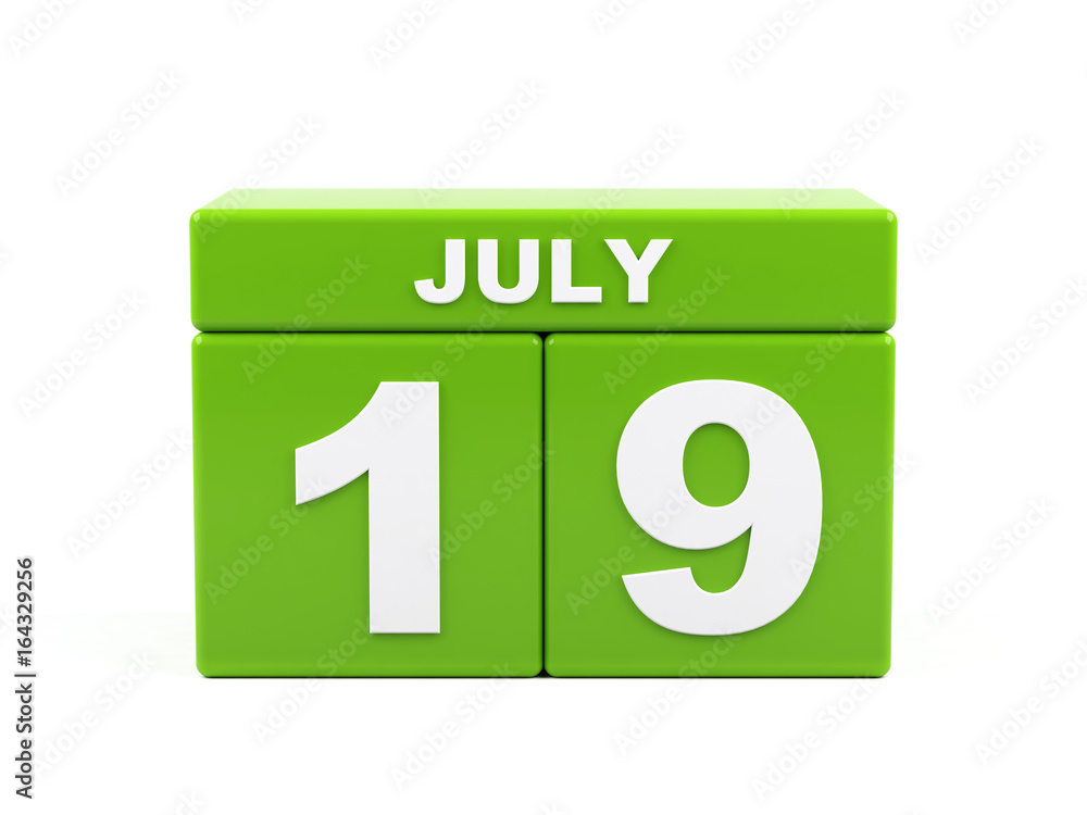 July 19th. Image of july 19, calendar on white background. 3d July 19th. Image of july 19, calendar on white background. 3d